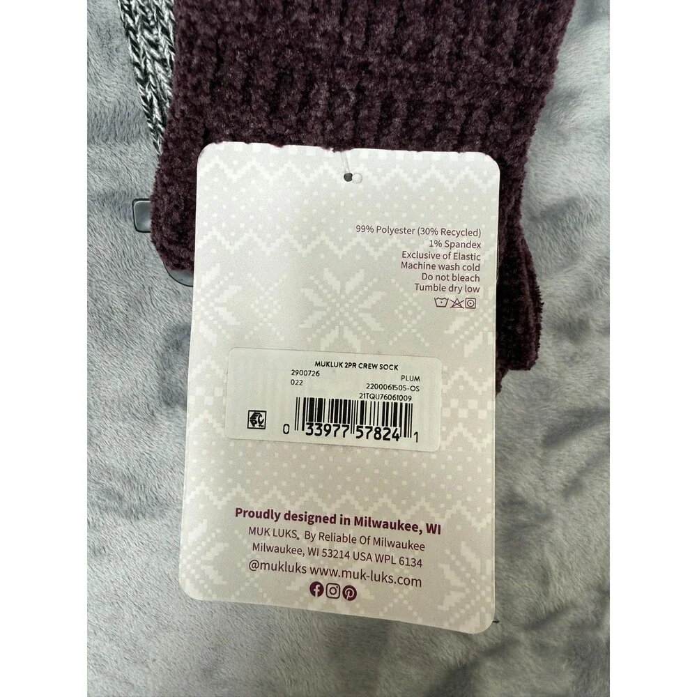 Muk Luk Women’s  2 Pair Pack Crew Height Socks size 6-11 Plum